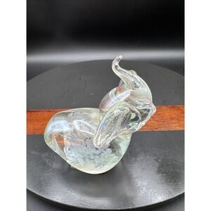VTG Art Glass Elephant Trunk Up Figurine Paperweight Iridescent, Splattered 4"